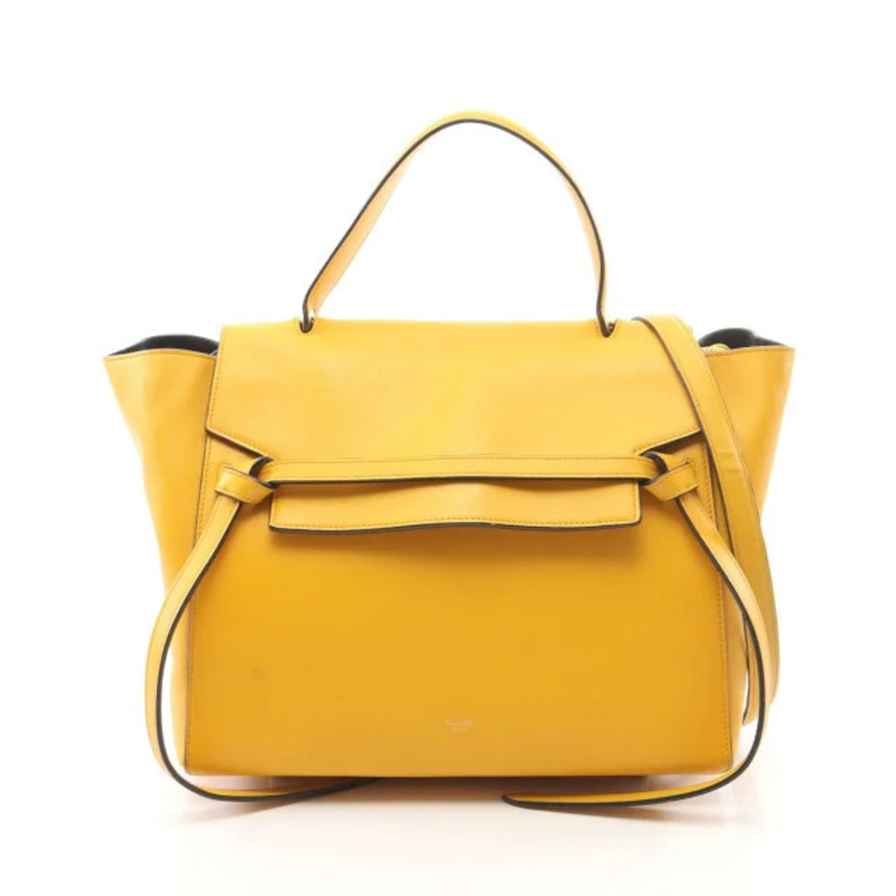 Celine Belt Leather Crossbody BAG Handbag Leather Yellow